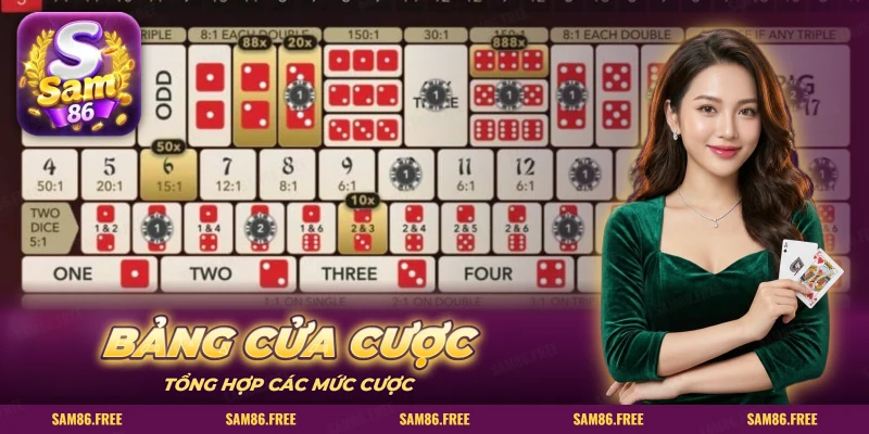 Bảng tổng hợp các cửa cược Sicbo live