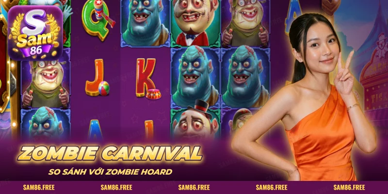 Lưới slot zombie lễ hội với nhân vật hoạt hình và biểu tượng chữ cái