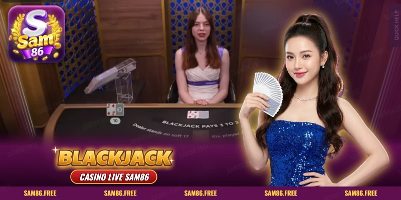 Blackjack SAM86 – bàn dealer live trong sảnh Casino Live với khay bài