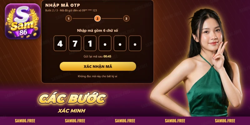 Màn nhập mã OTP với các ô số và nút xác nhận mã