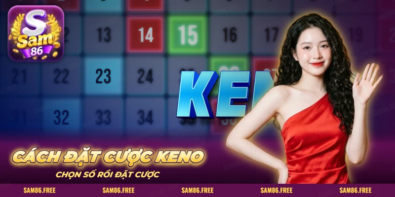 Lưới số Keno nền xanh tím với các ô số tô màu đỏ và xanh lá