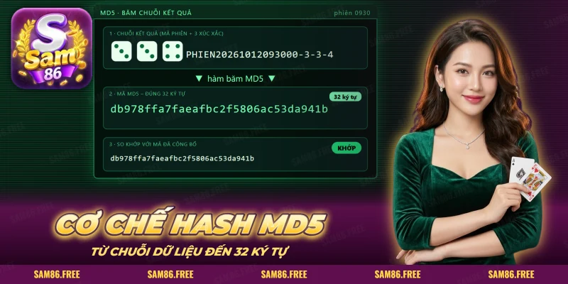 Màn băm MD5 đưa chuỗi kết quả ba xúc xắc thành dãy mã dài