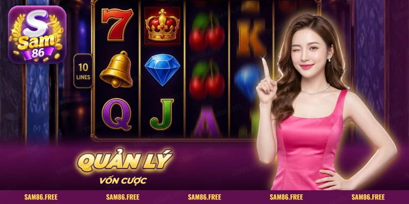 Máy slot 10 dòng với chuông, kim cương và vương miện, nhãn quản lý vốn cược