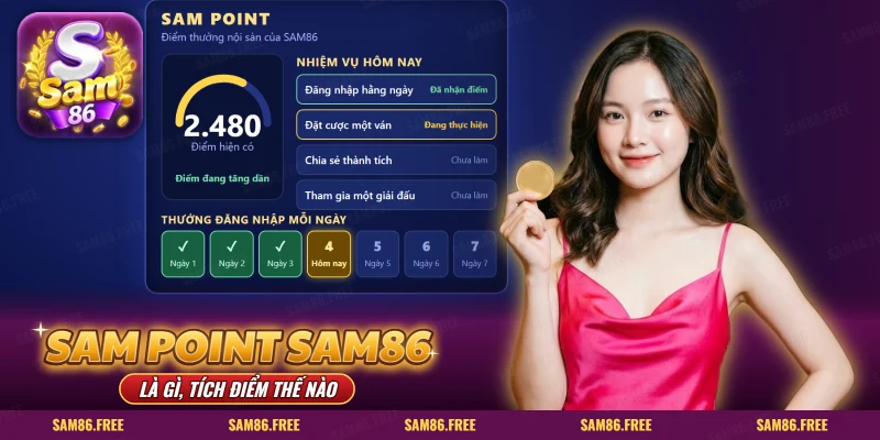 SAM Point SAM86: màn số điểm, danh sách nhiệm vụ và dải thưởng đăng nhập