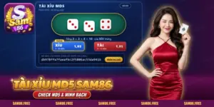 Tài xỉu MD5 SAM86 với ba xúc xắc, cửa Tài Xỉu và mã MD5 phiên